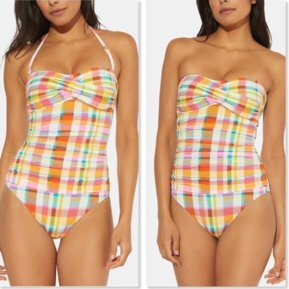 Bleu Rod Beattie 14 Plaid Twist front Bandeau One piece swimsuit multicolor - Picture 1 of 7
